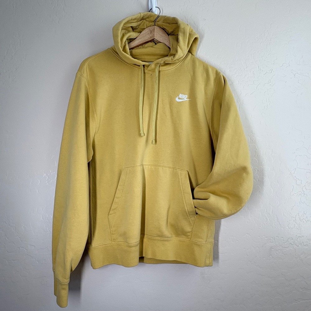 Nike Hoodie Mens Mustard Yellow Pullover Sweatshirt Logo Embroidered‎ Casual